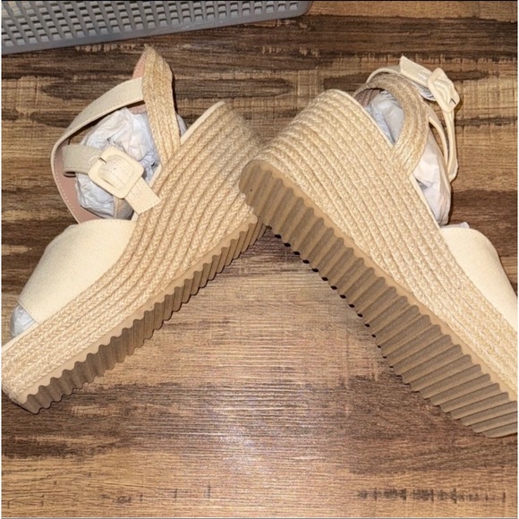ShoeDazzle Tinlee Natural Recycled Linen Platform Wedge Sandals Mens 10 NEW - Picture 4 of 7